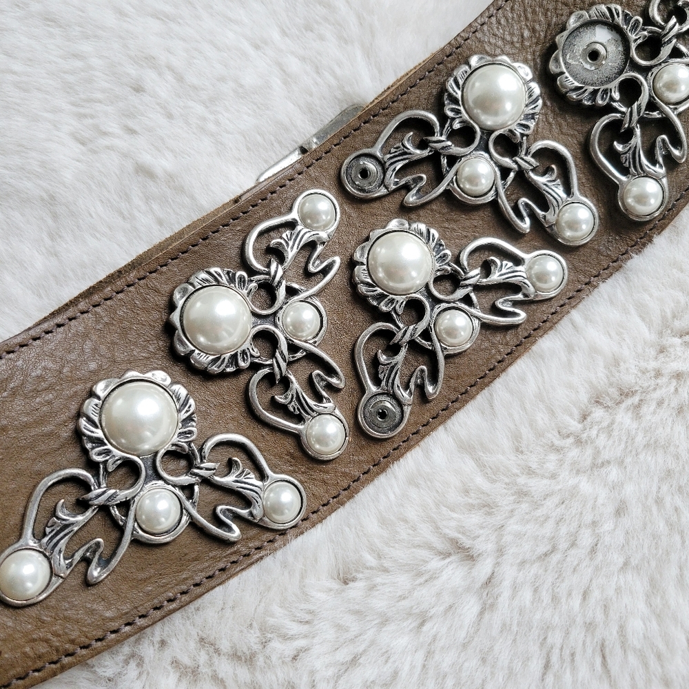 Vintage Diesel Deadstock Medieval Wide Studded Pearl Leather Garter Corset Belt - Picture 4 of 9